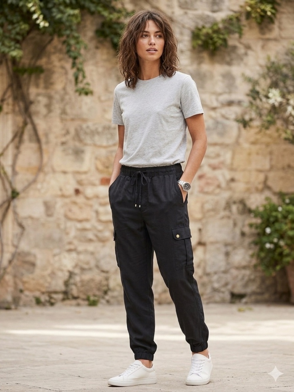 Banana Republic Tencel Cargo Jogger Pants Women's S Black Pull-On Lightweight
